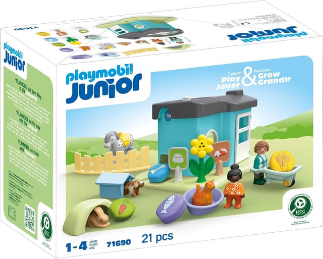 Detalle de PLAYMOBIL JUNIOR Tierpension mit Futterspender 71690 – Tierpflege zum Spielen ab 1 Jahr