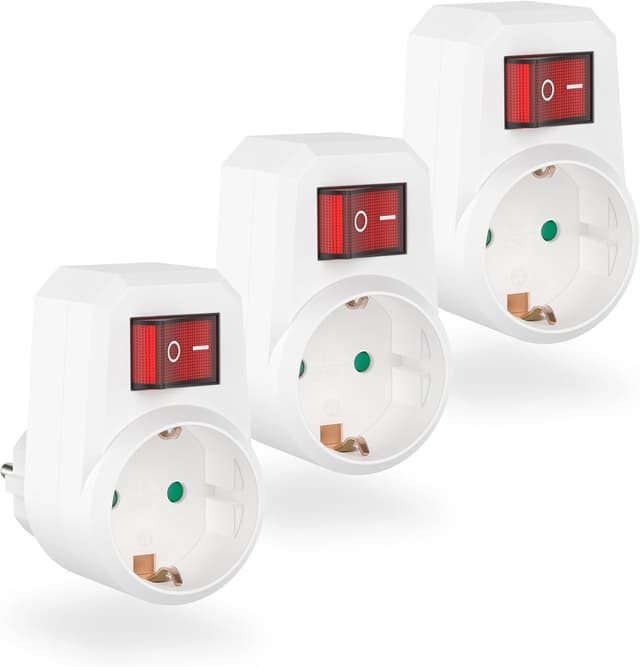 Detalle de benon 3er-Set Steckdosen-Adapter mit Schalter und Kindersicherung (Schuko, bis 3680 Watt)