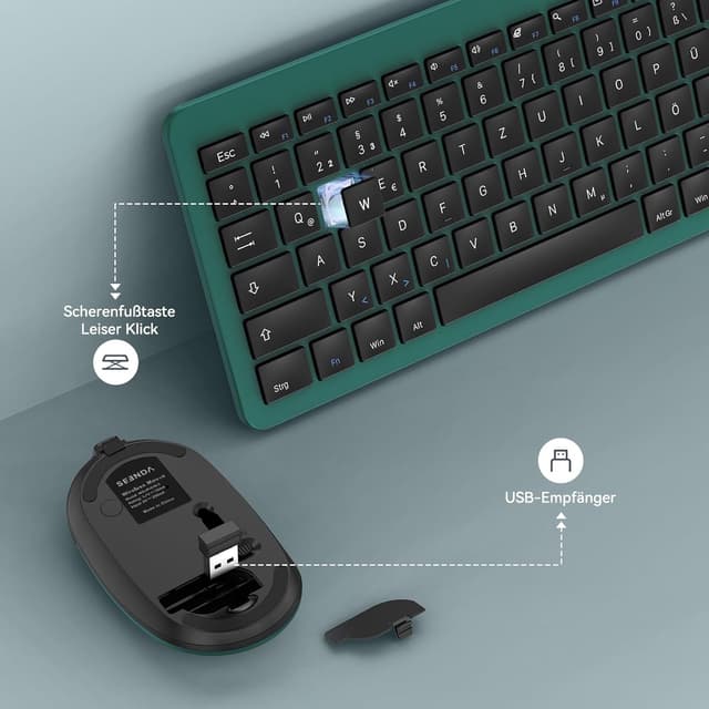 Detalle de seenda SK38-3 Tastatur- & Maus-Set kabellos (QWERTZ, wiederaufladbar)