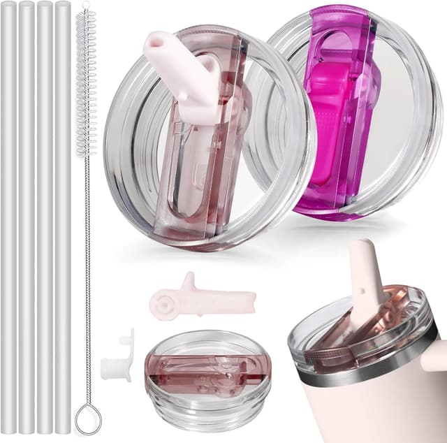 Detalle de 2er-Set auslaufsichere Stanley Cup Deckel (40 oz) mit Strohhalmen & Bürste