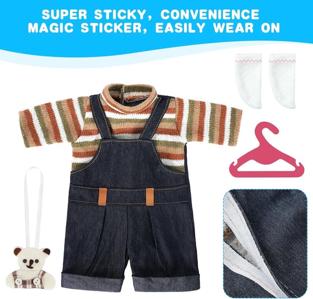 Detalle de Aolso Puppenkleidungsset für Puppen von 35–45 cm (14–18 Zoll) – Kleidung, Bär, Socken & Kleiderbügel