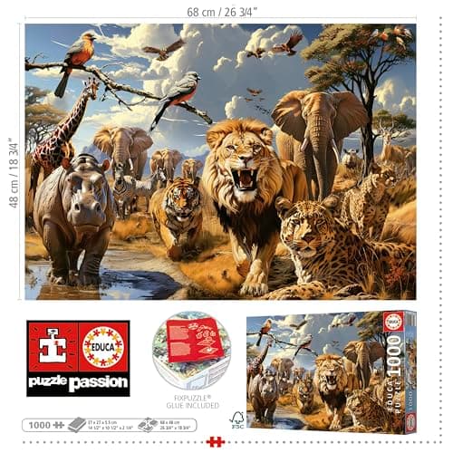 Detalle de Educa Animales Salvajes 🐅 Puzzle de 1000 Piezas, 68x48 cm, incluye Cola Fix