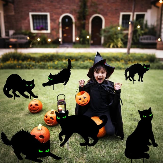 Detalle 2 de ILMFMY Halloween Gartendeko 6er Set Schwarze Katzen