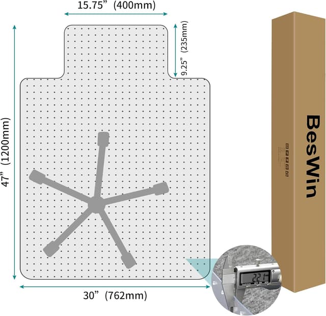 Thumbnail 6 de BesWin Office Chair Mat for Carpets (75x120cm) – Clear PVC desk chair floor protector for low pile carpets