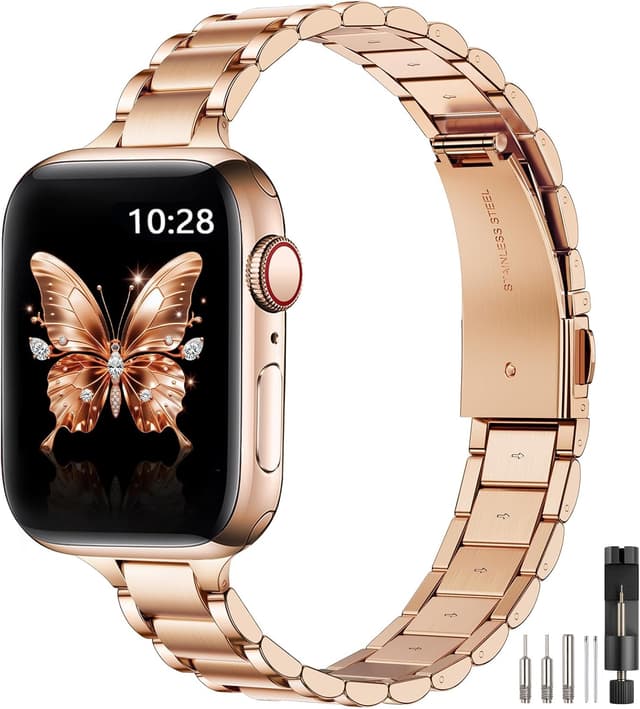 Thumbnail 6 de WFEAGL Slim Stainless Steel Replacement Strap in Gold (compatible with Apple Watch 40/41mm & 38/42mm)