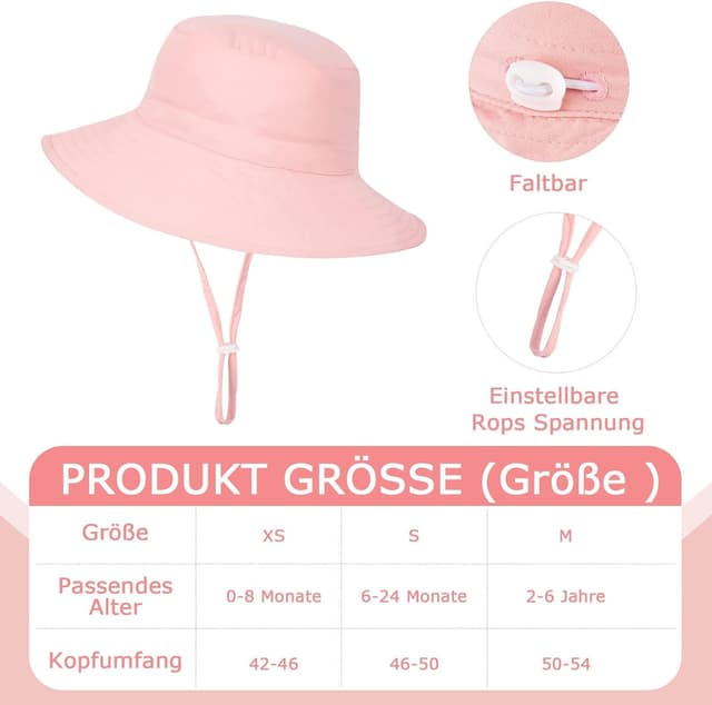 Detalle de Shedoo Sonnenhut Kinder mit UV-Schutz UPF 50+ und breiter Krempe (Fischerhut/Bucket-Hat) inkl. Sonnenbrille