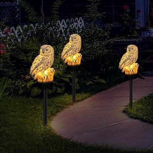 Detalle de Hoofun Lampe Solaire Extérieur Hibou : éclairage automatique étanche pour jardin et allée (blanc)