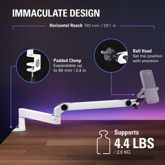 Detalle de Elgato Wave Mic Arm LP White mic arm