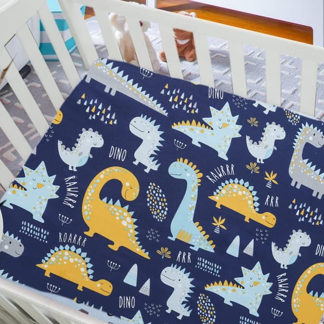 Detalle de Cot bed fitted sheets 120x60cm (dinosaur) for travel cots – soft cotton, 360° elastic