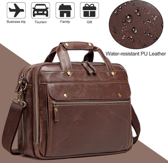 Detalle 2 de 15.6 Inch PU Leather Briefcase for Men – Waterproof Retro Business Laptop Bag (Messenger/Travel)