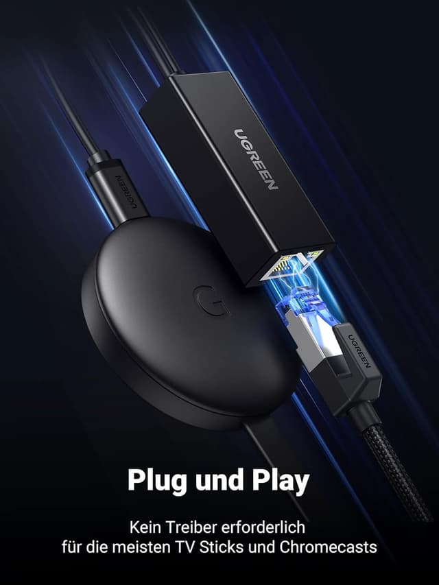Detalle 2 de UGREEN Ethernet Adapter für Chromecast und TV Stick (Micro USB auf RJ45 LAN, USB 2.0 Stromversorgung)