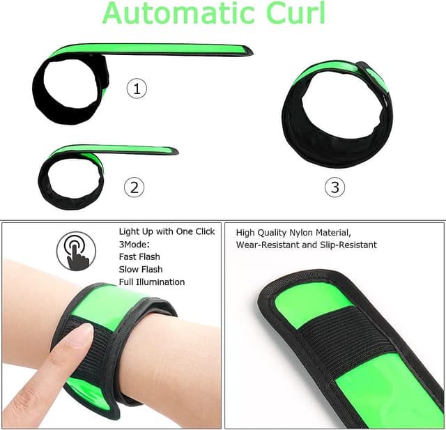 Detalle 2 de esonstyle Pack of 6 LED Light Up Band Slap Bracelets (Night Safety) for Cycling, Walking & Running