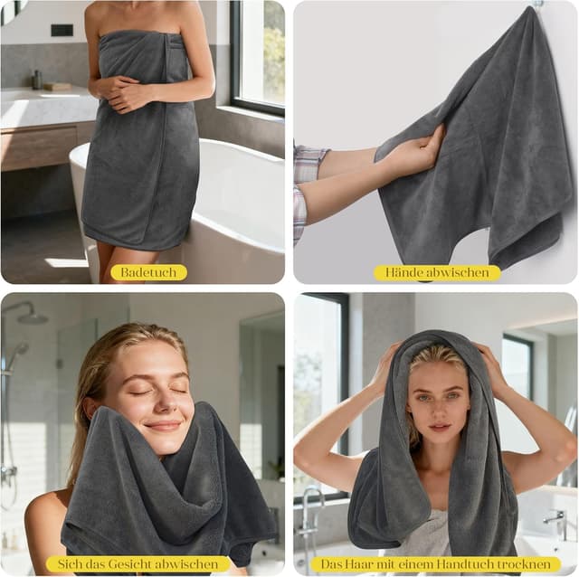 Detalle de KinHwa Handtuch-Set Premium aus 100% Mikrofaser (6er Pack) in Dunkelgrau