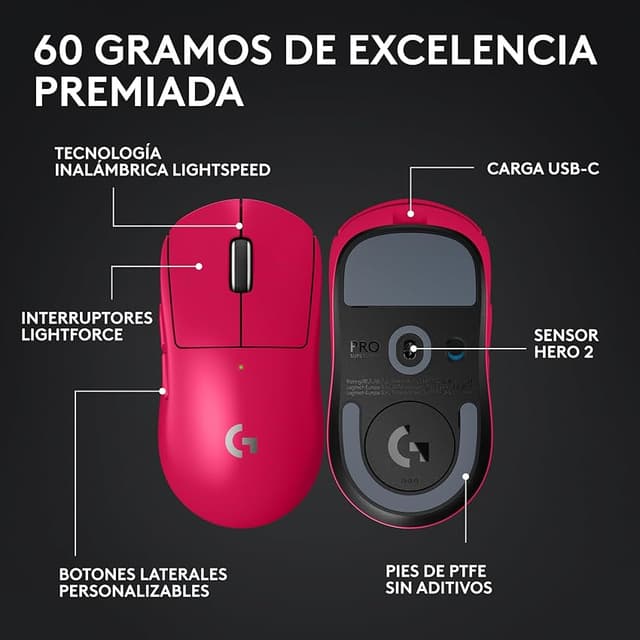 Detalle 2 de Logitech G PRO X SUPERLIGHT 2 ratón inalámbrico 60 g
