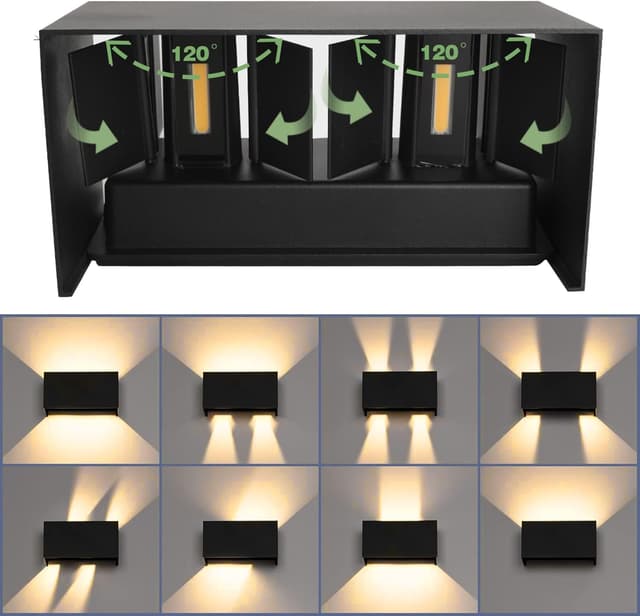 Detalle 2 de Wisdom Line 25W Lampada a parete LED IP65 con angolo regolabile 120° 3000K (alluminio nero) per interno ed esterno