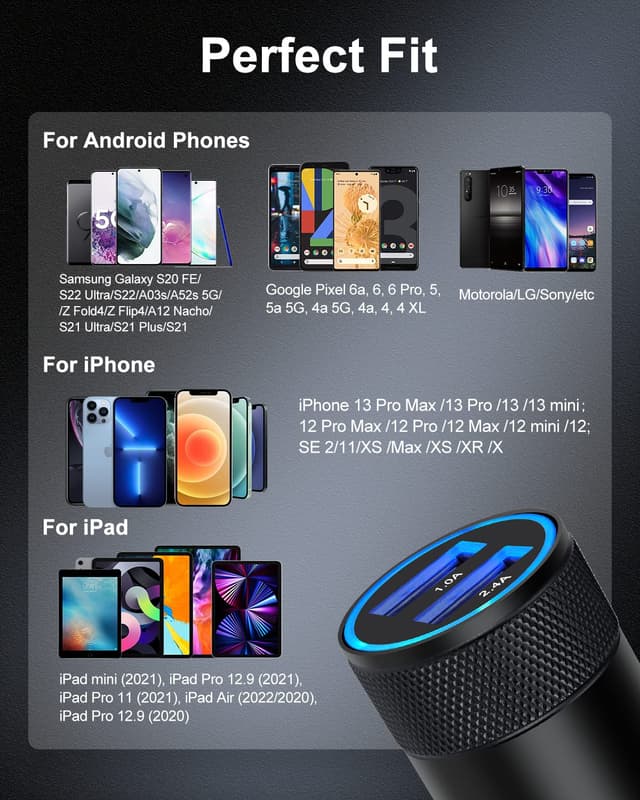 Thumbnail 6 de AILKIN 5-Pack 3.4A Dual USB Car Charger Adapter for iPhone & Samsung (USB Multi Port)