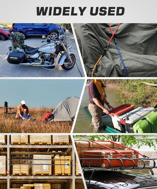 Thumbnail 6 de Heavy Duty Bungee Cords with Hooks (35kg) – Elastic Tie Down Straps, Pack of 12