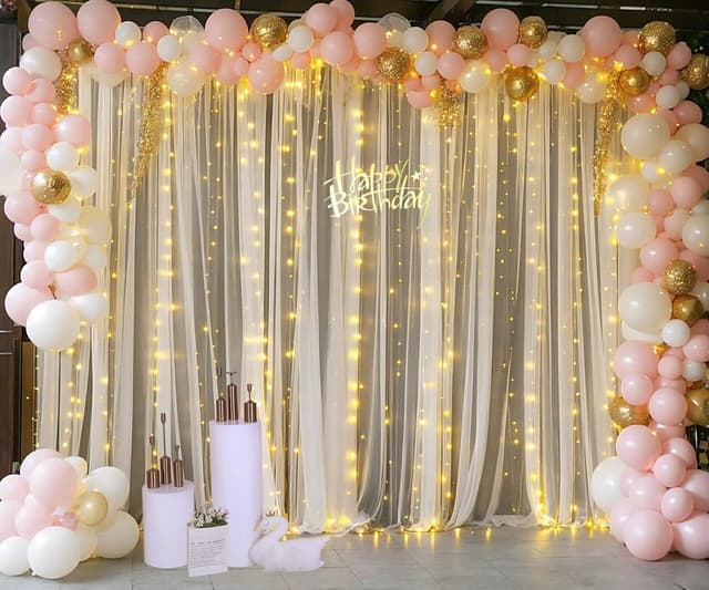 Detalle de Champagne Tulle Backdrop Curtain 10x8ft 📸
