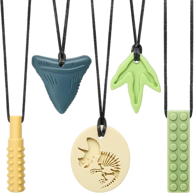 Detalle de CLDY 5 PCS Sensory Chew Necklace Set (Food-Grade Silicone, Break-Away Clasp) for Autistic & ADHD Biting Needs