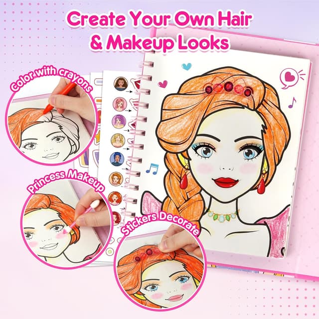 Detalle de Mocoosy Kids Makeup Art Craft (Ages 4–8) Pretend Play Makeup Coloring Book with Stickers