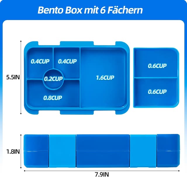 Detalle 2 de QCQHDU Brotdose Kinder mit 6 Fächern 810 ml