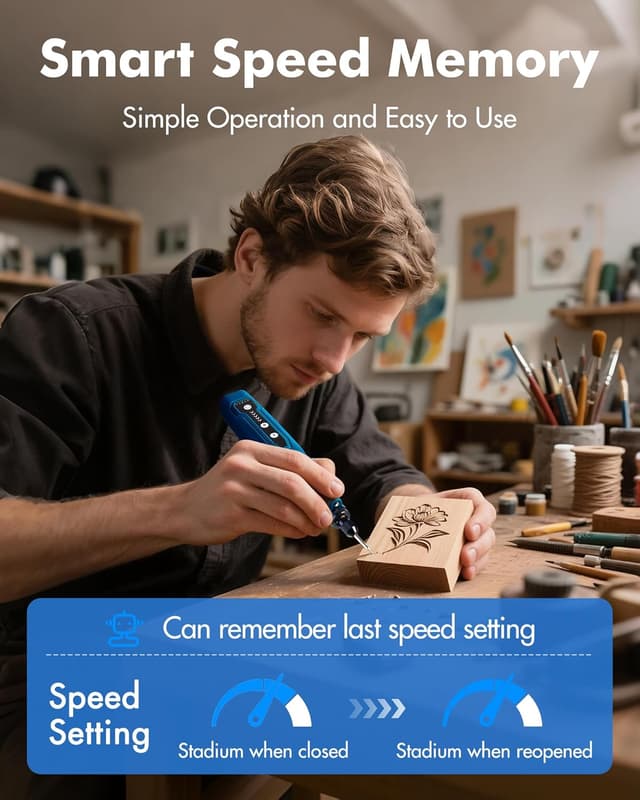 Detalle de Cordless Mini Rotary Tool Set (50Pcs) – USB Rechargeable 3.7V with 5 Speeds (3000–15000rpm)