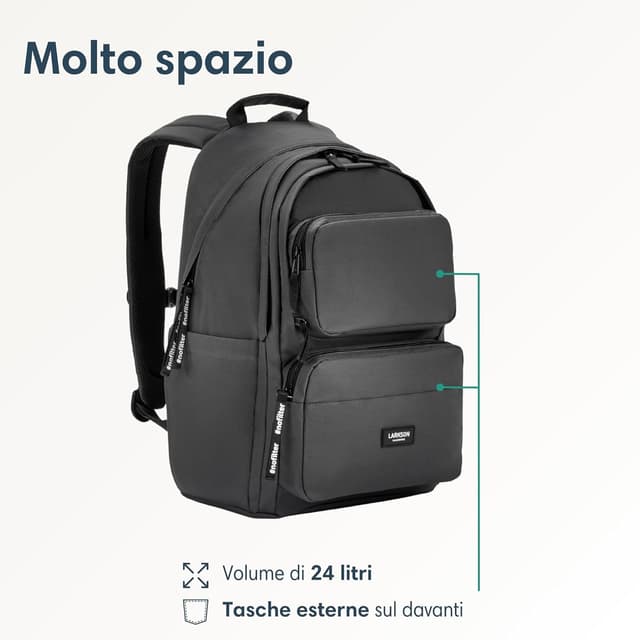 Detalle de LARKSON Zaino scuola grigio 16 pollici