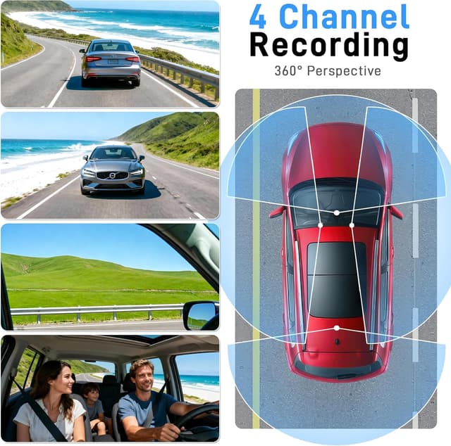 Detalle 2 de 4-Channel 360° Dash Cam (Front/Rear/Left/Right) with GPS, 5GHz WiFi, App Control, G-Sensor & 24H Parking Mode