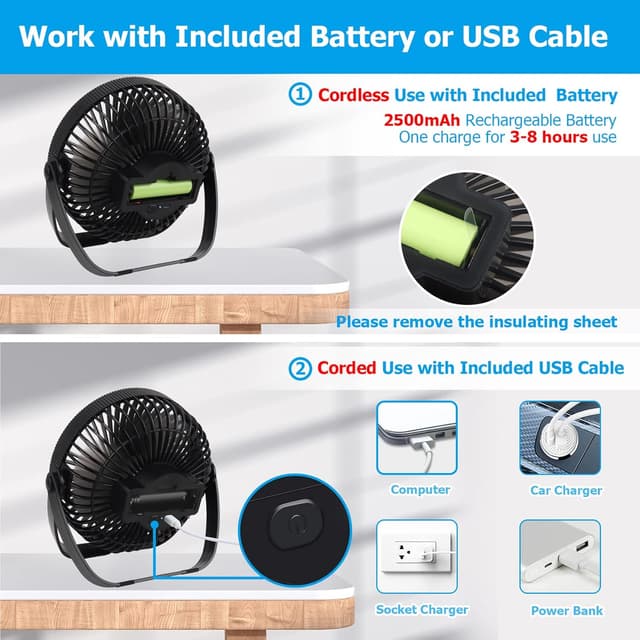 Thumbnail 3 de Ventilatore da tavolo silenzioso 3 in 1 2500 mAh