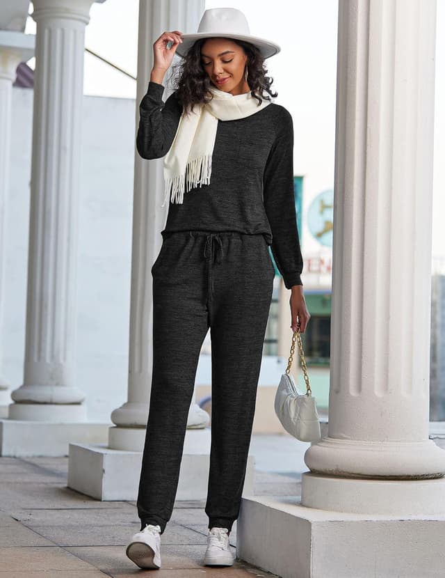 Detalle 2 de Ekouaer Damen Schlafanzug Lang – weiches Pyjama-Set mit Taschen, Zweiteiler (S–XXL)