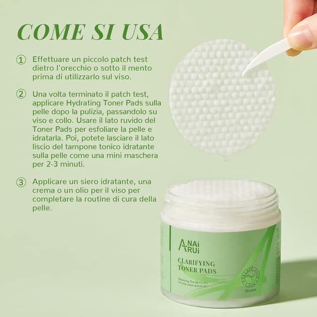 Detalle de ANAiRUi Clarifying Toner Pads con acido azelaico e BHA (acido salicilico), 50 pezzi