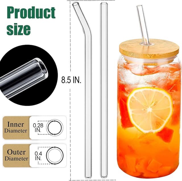 Detalle 2 de Wiederverwendbare Glas-Trinkhalme aus Borosilikatglas (16 Stück) – 6 gerade & 6 gebogene, inkl. 4 Reinigungsbürsten