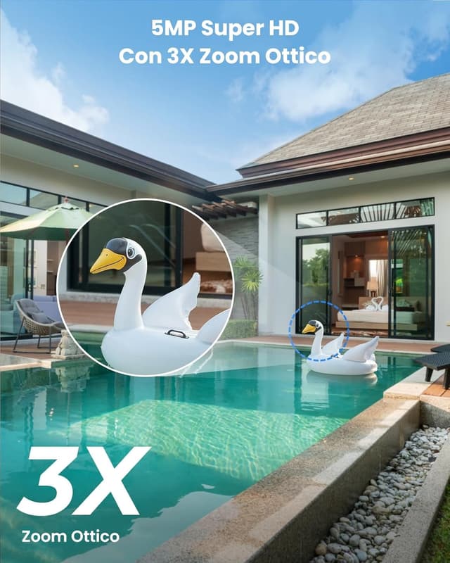 Detalle de Reolink E1 Outdoor 5MP Wi‑Fi esterna con PTZ 355°/50°, 3x zoom e audio bidirezionale