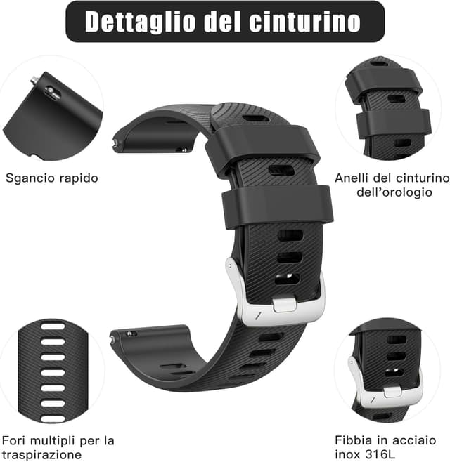 Detalle de ANBEST cinturino sportivo in silicone da 22 mm compatibile con Forerunner 255, Vivoactive 4, Venu 2 e altri smartwatch