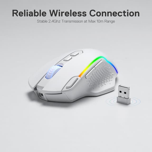 Detalle 2 de Redragon M810 Pro kabellose Gaming-Maus (2,4 GHz) mit bis zu 10.000 DPI, 8 Makrotasten und Schnellfeuertaste