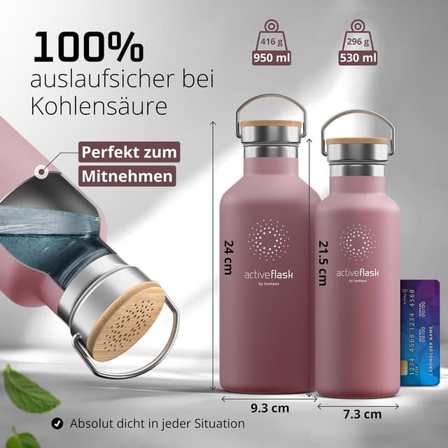 Detalle de Trinkflasche Edelstahl mit Strohhalm-Infuser & 3 Deckeln (BPA-frei, auslaufsicher) – 530 ml, isoliert