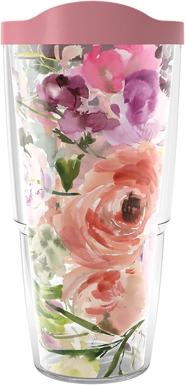 Detalle de Tervis Kelly Ventura Floral Collection Double-Walled Insulated Tumbler Travel Cup (24oz) — Heather Rose