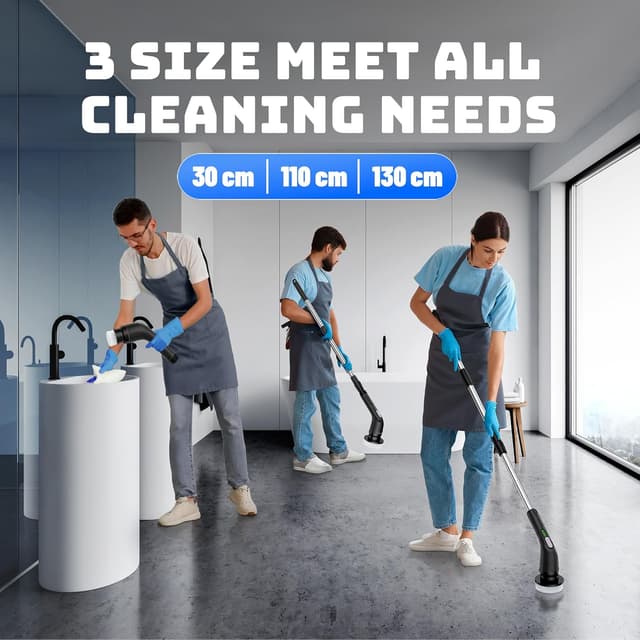 Detalle de Shower Scrubber with Long Handle: Cordless Electric Spin Scrubber with 7 Brush Heads (USB-C, IPX7)