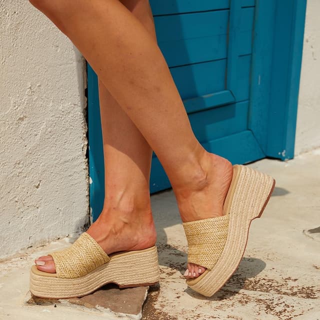 Detalle de EQAUDES Platform Slip-On Espadrille Sandals for Women (Open Toe Wedges, Flatform) — Bohemia Beach Wedding