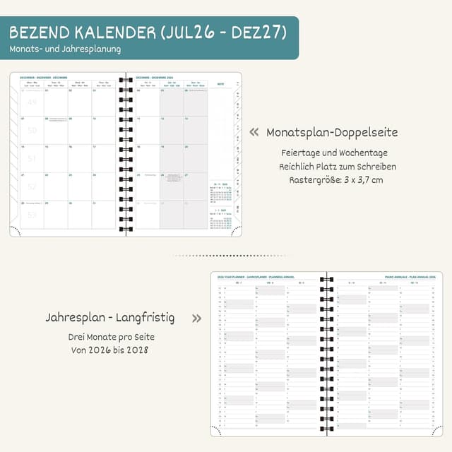 Detalle 2 de BEZEND Kalender 2026/2027 Wochenplaner A5 (18 Monate) mit Ringbuch, Orange