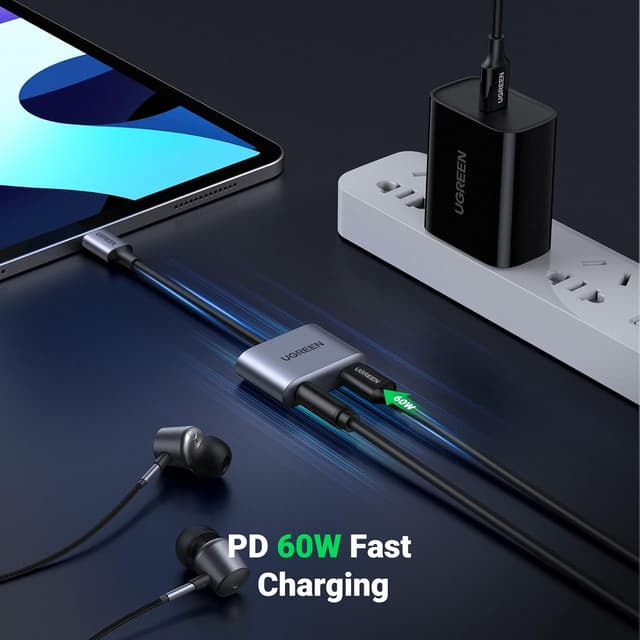 Detalle 1 de UGREEN USB C Aux splitter 60W DAC