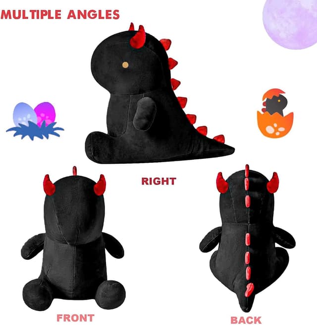 Detalle de shownicer Plüsch-Dinosaurier als Kuscheltier & Wurfkissen (Schwarz, 45 cm)