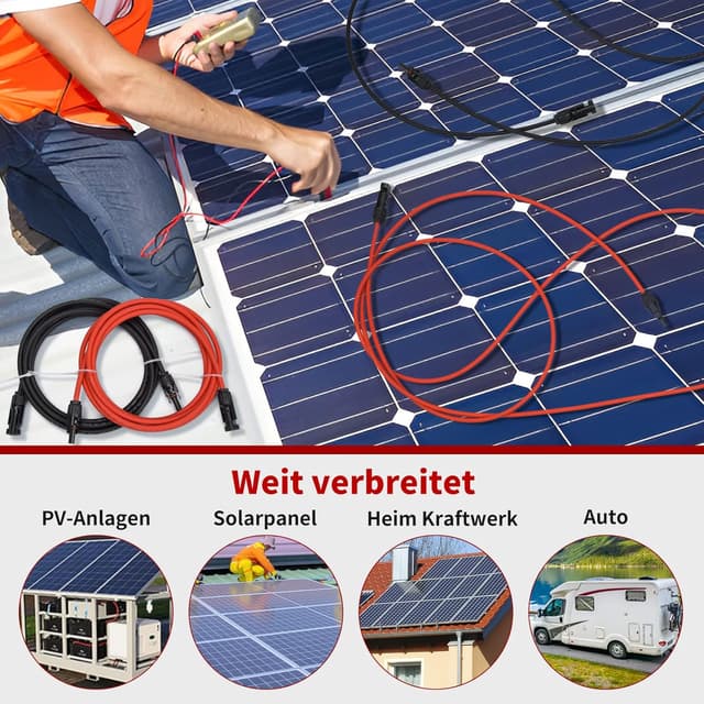Detalle 2 de Solarkabel 6mm² 10 m (2 Rollen) mit Solarsteckern – Solar-Verlängerungskabel für Balkonkraftwerk