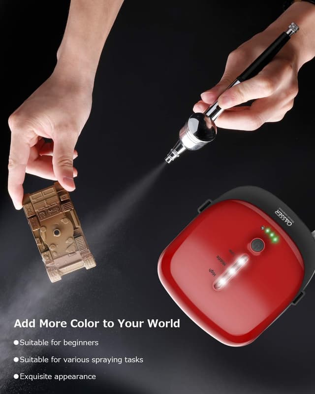 Detalle de Oasser Dual Action Airbrush Compressor Kit with Rechargeable 1000mAh Battery (0.3mm nozzle, 3 pressure modes)