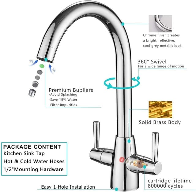 Thumbnail 1 de Heable Kitchen Mixer Tap dual lever swivel spout 🚰