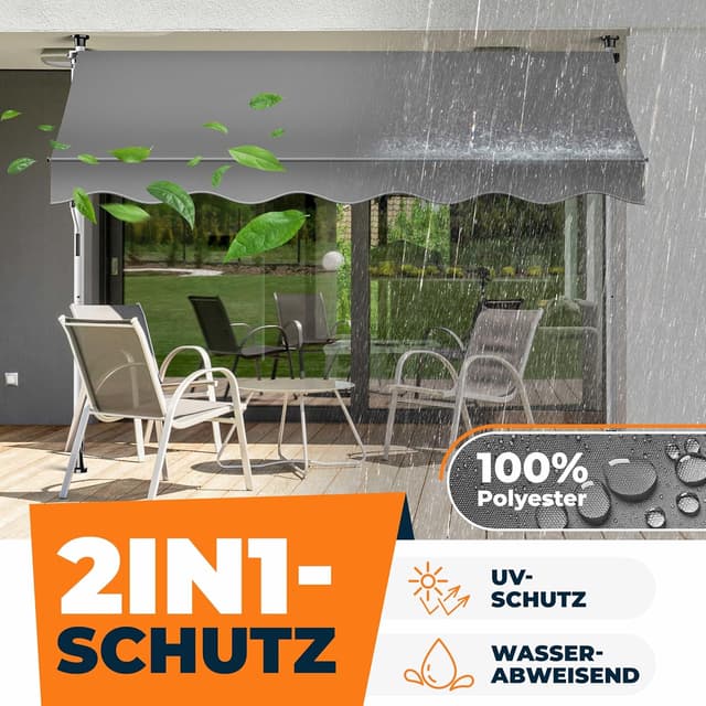 Detalle de KESSER Klemmmarkise mit Handkurbel & LED-Lichterkette (Balkonmarkise ohne Bohren) – höhenverstellbar, UV-beständig