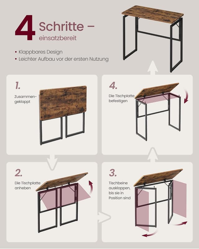 Thumbnail 6 de VASAGLE Klapptisch LWD151KD01 – kleiner Schreibtisch, klappbar mit 80 x 40 cm Tischplatte