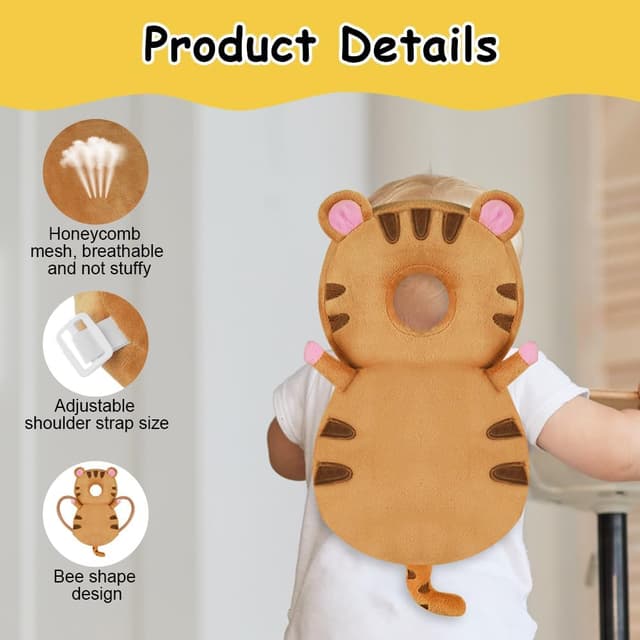 Detalle de Vicloon Protezione per la testa del bambino in tigre marrone: cuscino di sicurezza regolabile