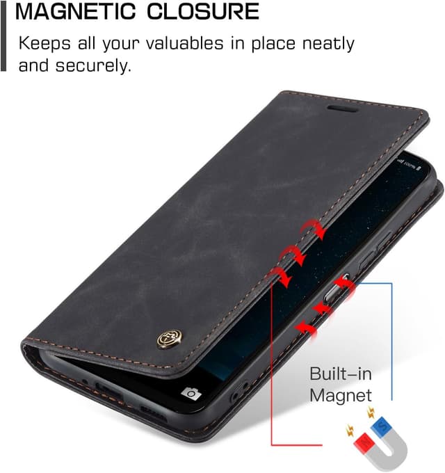 Detalle de Cracedily Galaxy A16 5G Wallet Case with Magnetic Flip, Card Slots & Kickstand (Black)