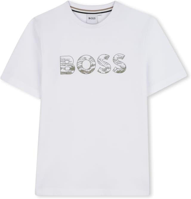 Detalle de T-shirt Boss J52358 bambini e ragazzi in jersey di cotone con stampa logo BOSS
